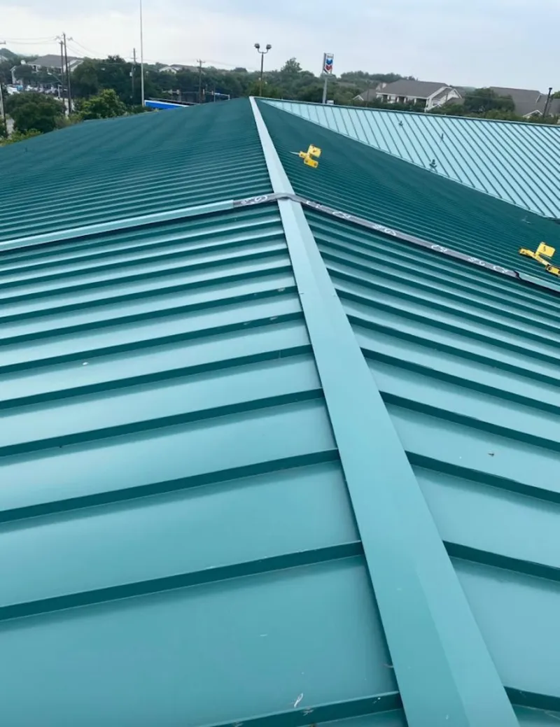 Green commercial metal roof ridge and valley for Metal Roof Repair in Olive